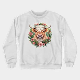 Head of baby cow surrounded by flowers Crewneck Sweatshirt